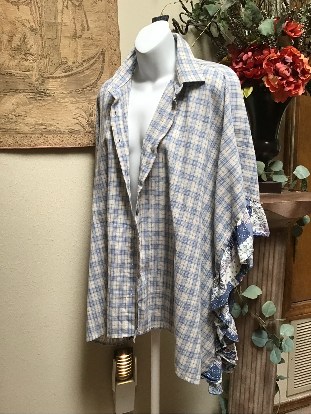 Joah Premium Blue & Beige Plaid Button-Up with Paisley Trim